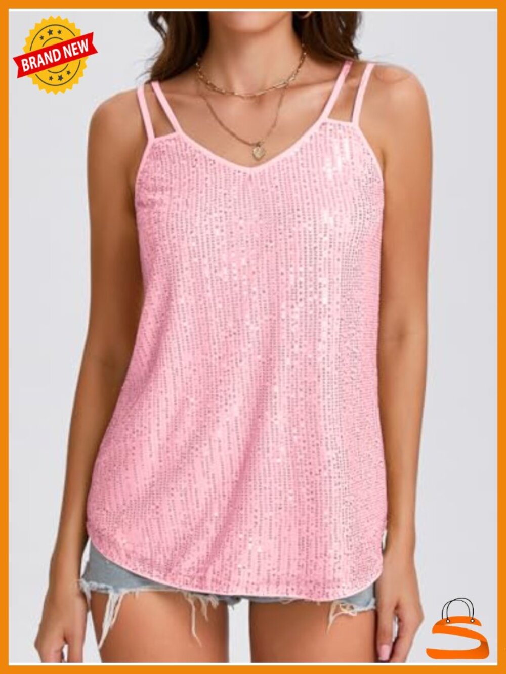 Sequin Tank Top V Neck Sparkly Party Club Night Disco Concert Outfits - Picture 3 of 6
